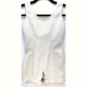 Ivory Ribbed Knit Romper Sz S Open Back Criss Cross Balletcore Minimalist Onesie